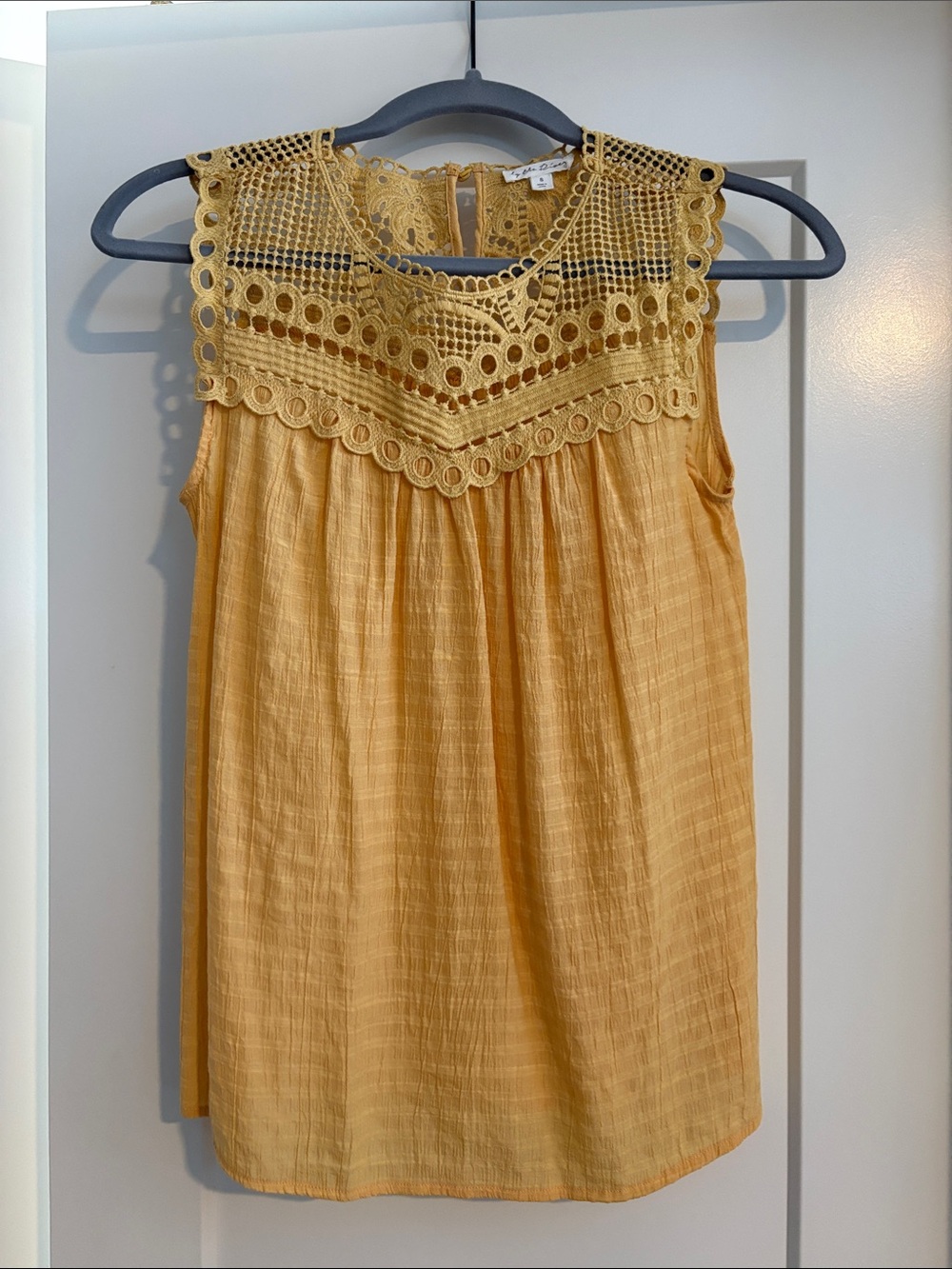 Sleeveless Crochet Yoke Women's Top in Mustard